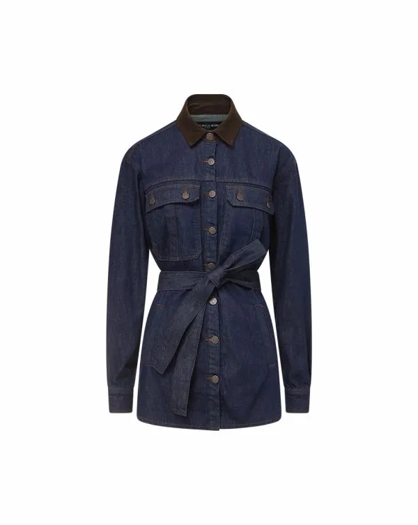 Mikaela Shacket With Corduroy Collar Indigo Rinse Women Veronica Beard Jackets and Outerwear Mikaela Shacket With Corduroy Collar Indigo Rinse Women Veronica Beard Jackets and Outerwear