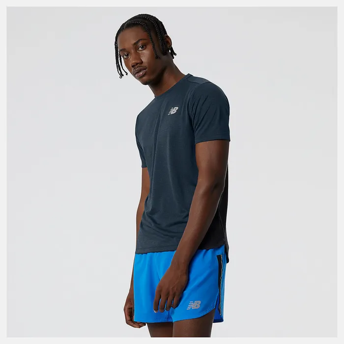 New Balance Shirts Men Impact Run Short Sleeve NATURAL INDIGO HEATHER