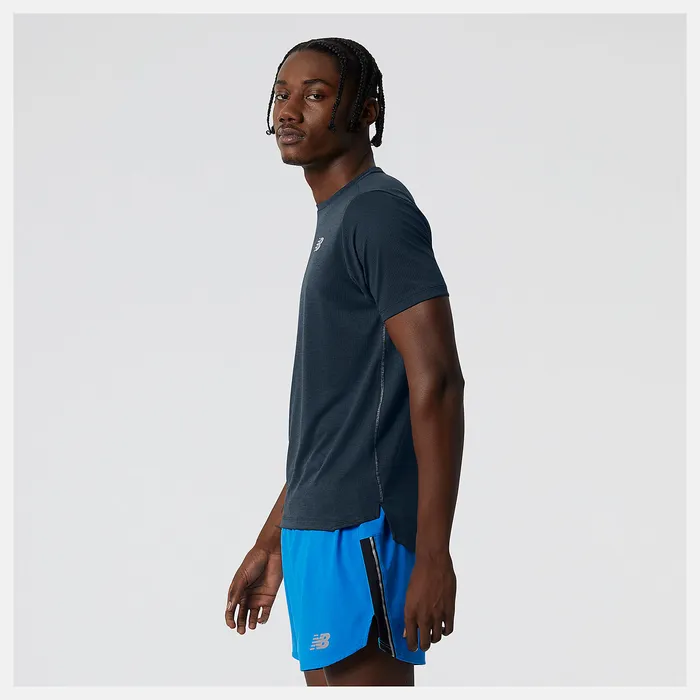 New Balance Shirts Men Impact Run Short Sleeve NATURAL INDIGO HEATHER New Balance Shirts Men Impact Run Short Sleeve NATURAL INDIGO HEATHER