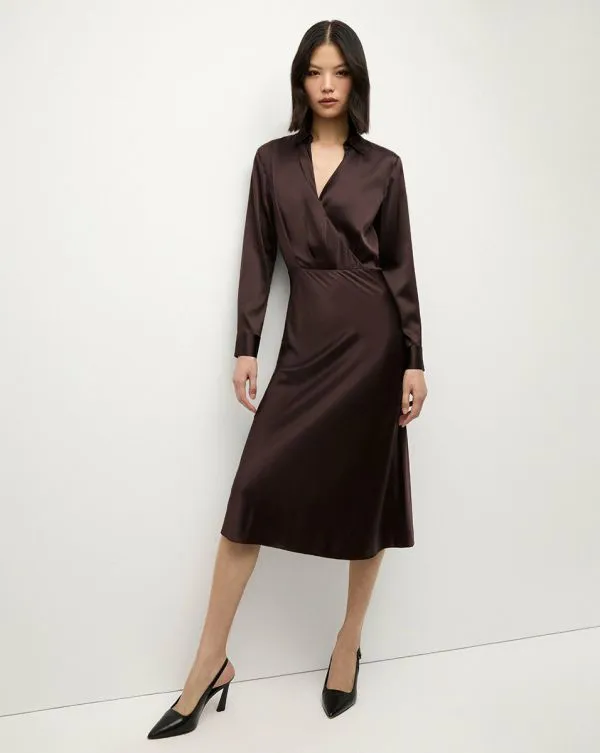 Otis Silk Dress Dark Chocolate Women Veronica Beard Dresses