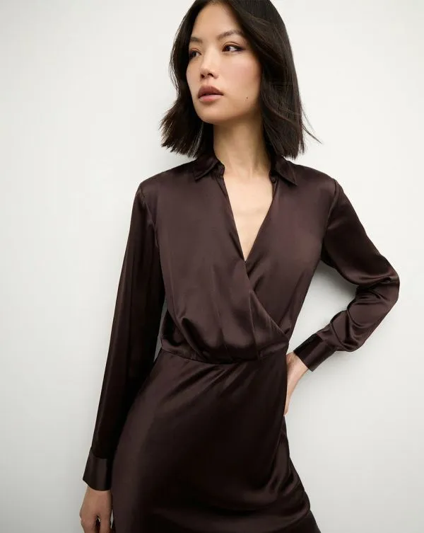 Otis Silk Dress Dark Chocolate Women Veronica Beard Dresses Otis Silk Dress Dark Chocolate Women Veronica Beard Dresses
