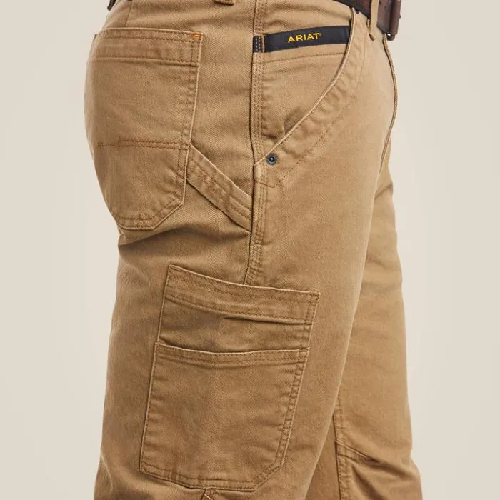 Pants and Shorts Men Ariat Rebar M4 Relaxed DuraStretch Washed Twill Dungaree Boot Cut Pant Field Khaki