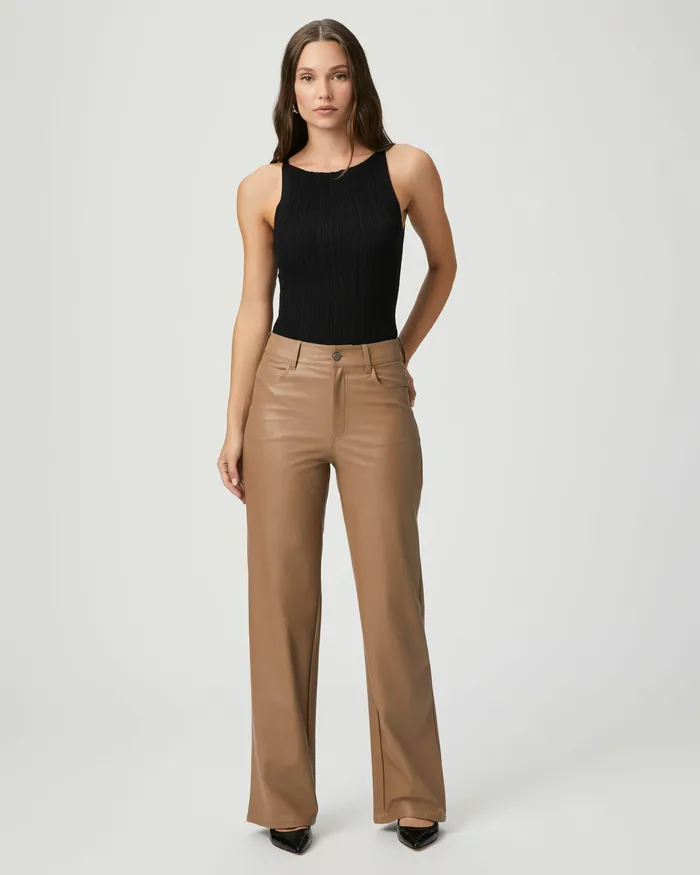 Pants PAIGE Women Sasha 32 Inch Wide Leg Pant 8211 Burnt Sugar Faux Leather