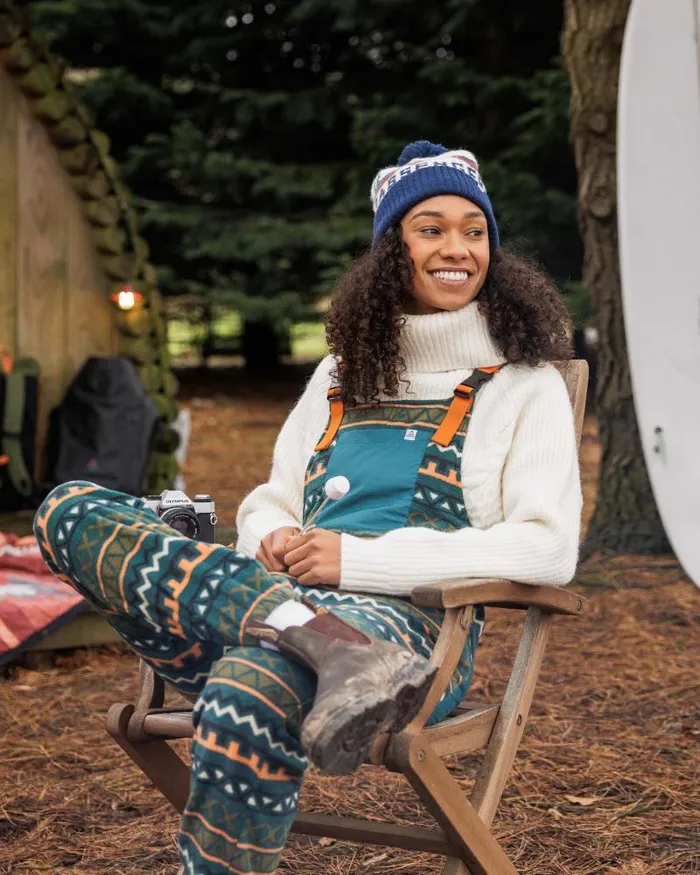 Passenger Bottoms Ace Recycled Polar Fleece Dungarees Retro Geo Mediterranean Retro Geo Mediterranean 8211 Women