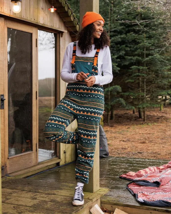 Passenger Bottoms Ace Recycled Polar Fleece Dungarees Retro Geo Mediterranean Retro Geo Mediterranean 8211 Women