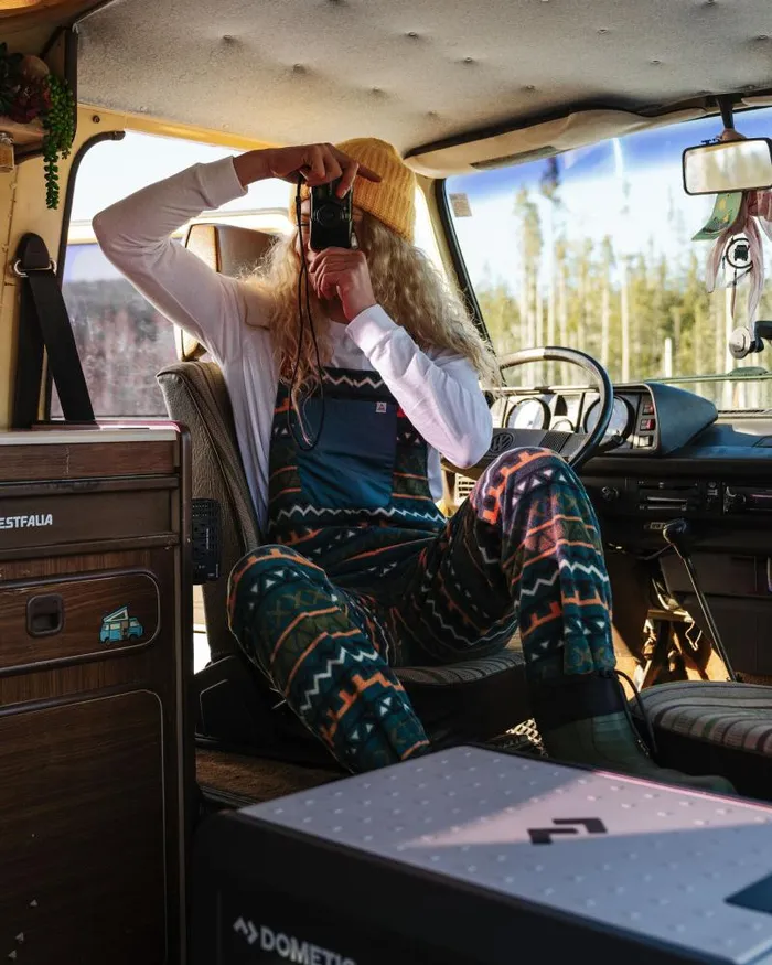 Passenger Bottoms Ace Recycled Polar Fleece Dungarees Retro Geo Mediterranean Retro Geo Mediterranean 8211 Women
