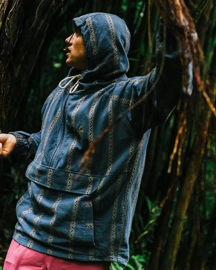 Passenger Tops Dune 12 Zip Organic Cotton Hoodie Mediterranean Geo Stripe Mediterranean Geo Stripe 8211 Men