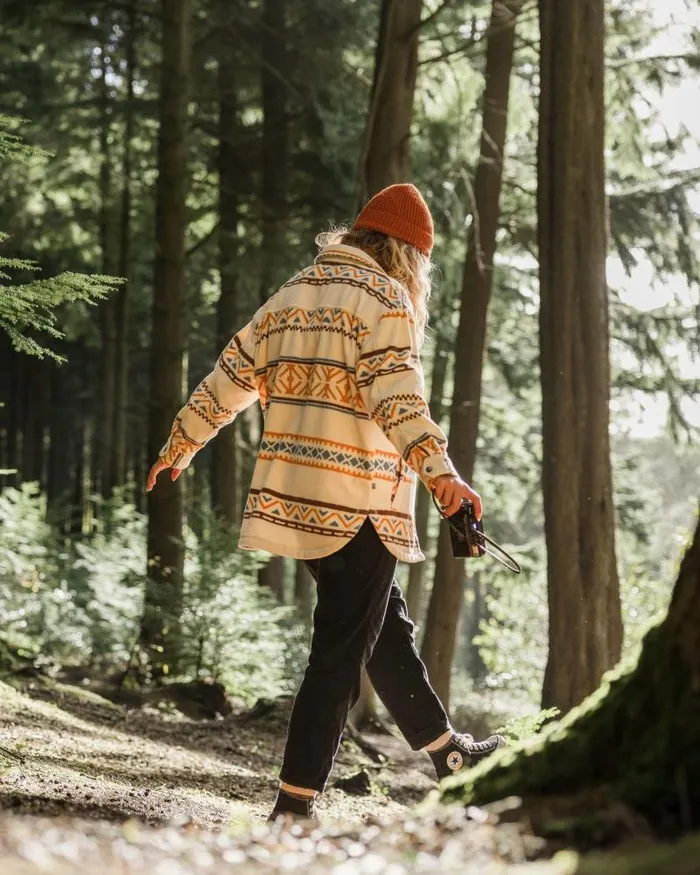 Passenger Tops East Recycled Polar Oversized Shirt Homespun Stripe Sunrise Orange Homespun Stripe Sunrise Orange 8211 Women