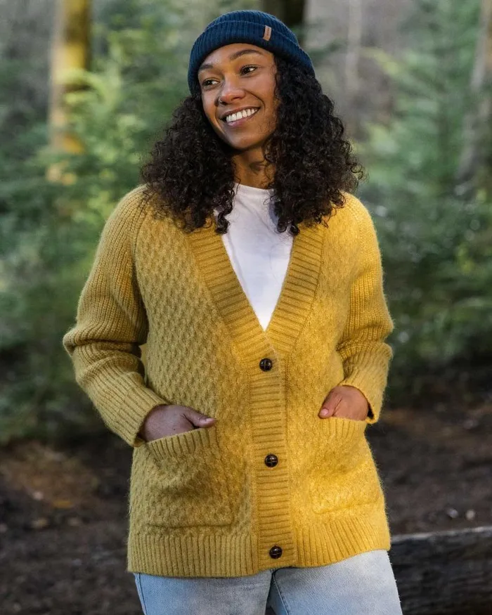 Passenger Tops Homey Recycled Knitted Cable Cardigan Mustard Gold Mustard Gold 8211 Women