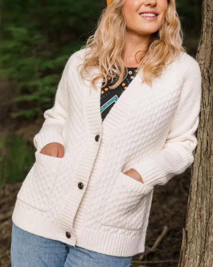 Passenger Tops Homey Recycled Knitted Cable Cardigan Off White Off White 8211 Women