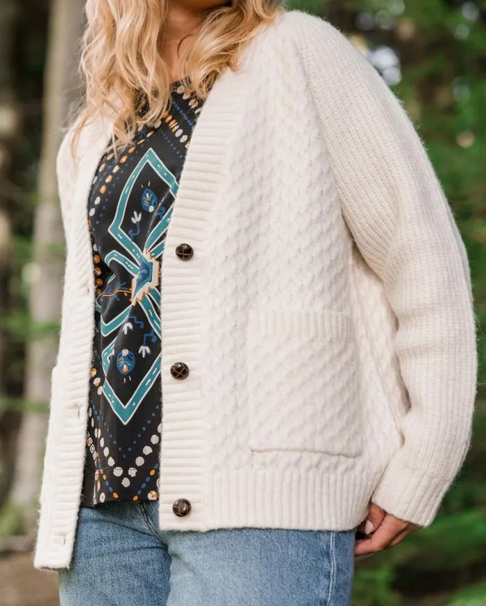 Passenger Tops Homey Recycled Knitted Cable Cardigan Off White Off White 8211 Women