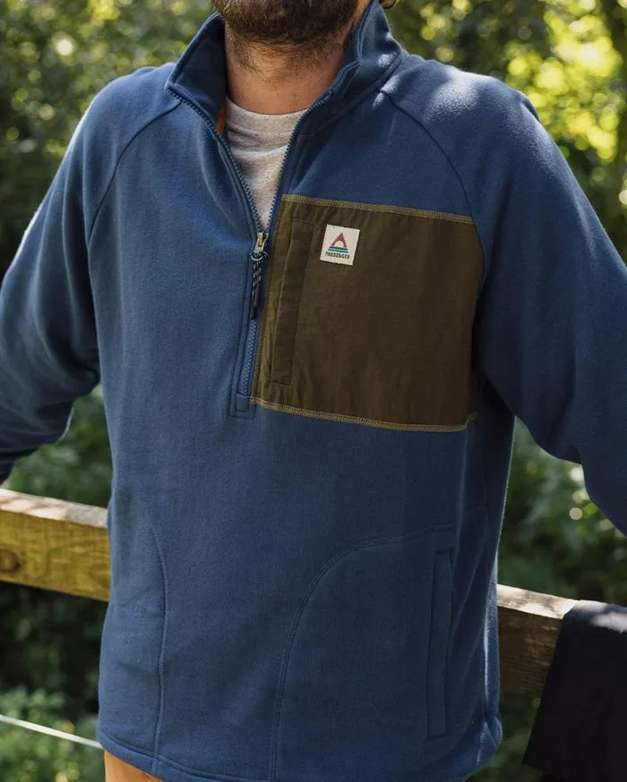 Passenger Tops Offgrid 14 Zip Recycled Cotton Sweatshirt Dark Denim Dark Denim 8211 Men
