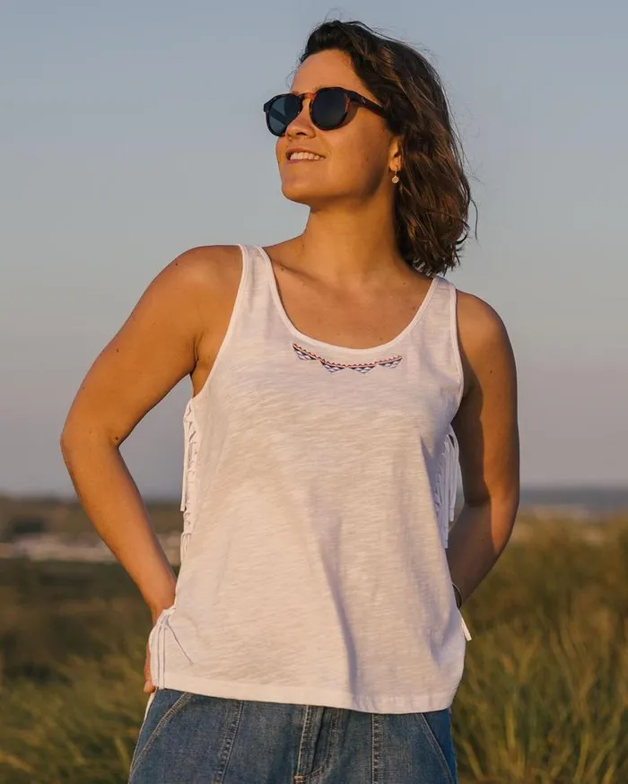 Passenger Tops Poppy Recycled Cotton Tassel Vest White White 8211 Women