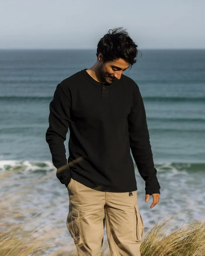 Passenger Tops Stream Button Up Henley Black Black 8211 Men