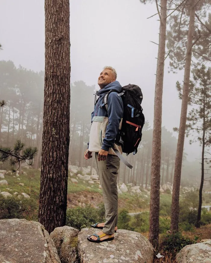 Passenger Tops Woodland Hooded 12 Zip Recycled Polar Fleece Dark DenimOatmeal Dark Denimoatmeal 8211 Men
