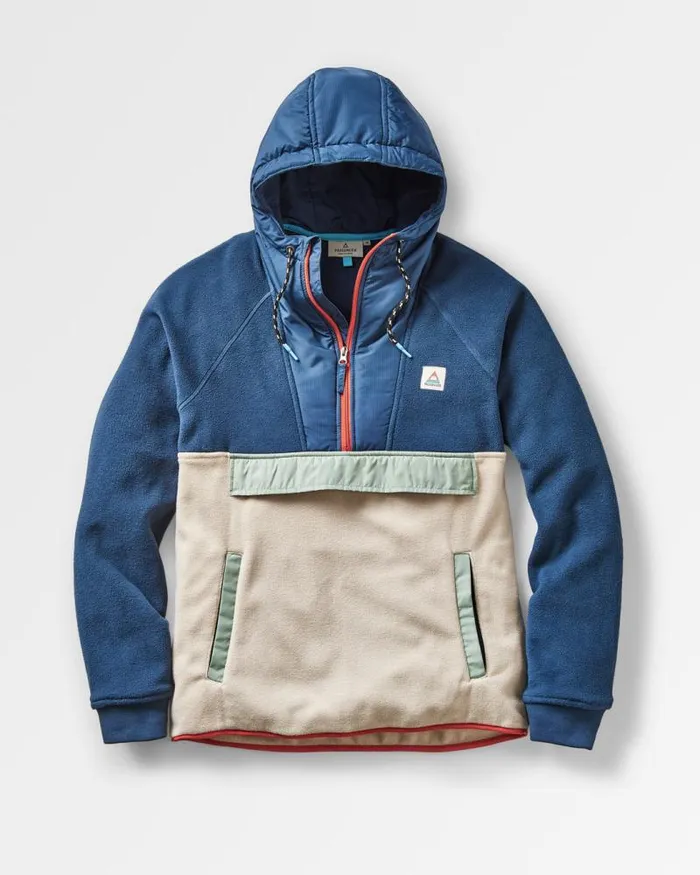 Passenger Tops Woodland Hooded 12 Zip Recycled Polar Fleece Dark DenimOatmeal Dark Denimoatmeal 8211 Men