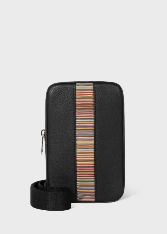 Paul Smith Bags 039Signature Stripe039 Leather Neck Pouch Black 8211 Mens