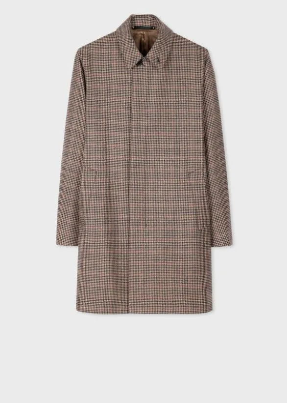 Paul Smith Coats and Jackets Houndstooth Wool Tweed Overcoat Brown 8211 Mens