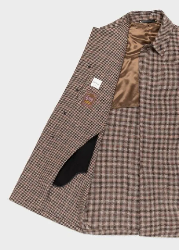Paul Smith Coats and Jackets Houndstooth Wool Tweed Overcoat Brown 8211 Mens