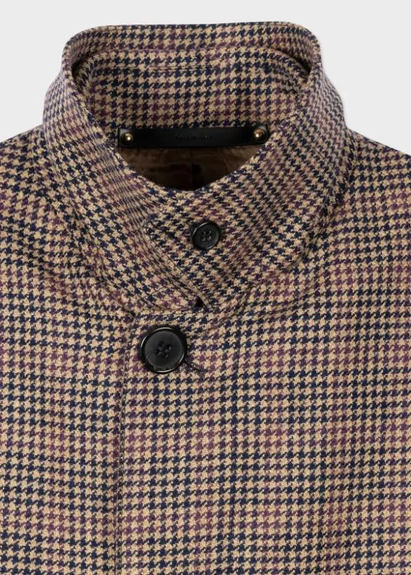 Paul Smith Coats and Jackets Houndstooth Wool Tweed Overcoat Brown 8211 Mens