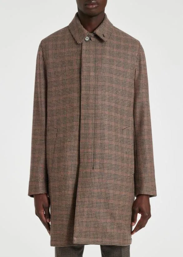 Paul Smith Coats and Jackets Houndstooth Wool Tweed Overcoat Brown 8211 Mens