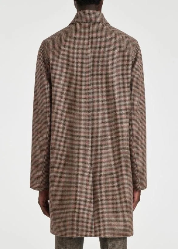 Paul Smith Coats and Jackets Houndstooth Wool Tweed Overcoat Brown 8211 Mens
