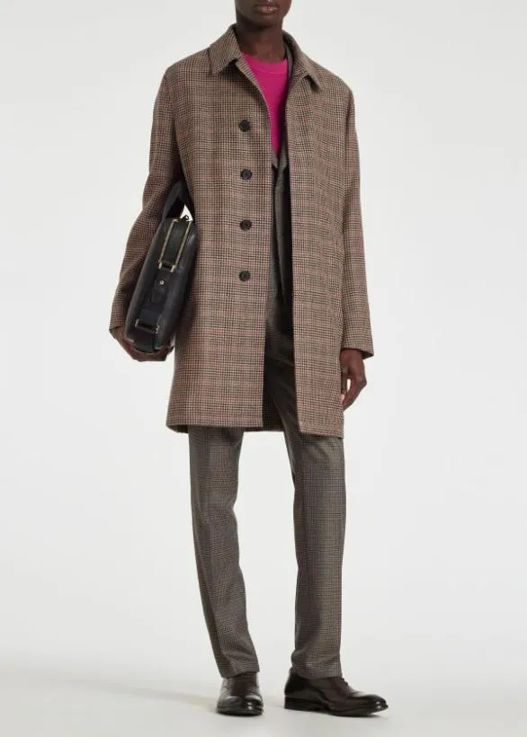 Paul Smith Coats and Jackets Houndstooth Wool Tweed Overcoat Brown 8211 Mens