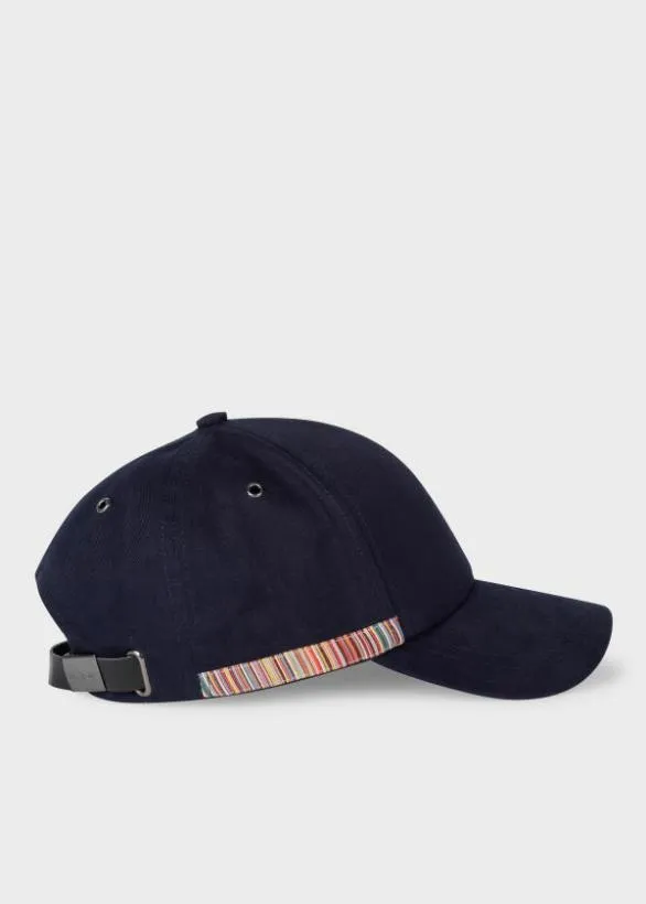 Paul Smith Hats and Gloves 039Signature Stripe039 Trim Cotton Baseball Cap Navy 8211 Mens