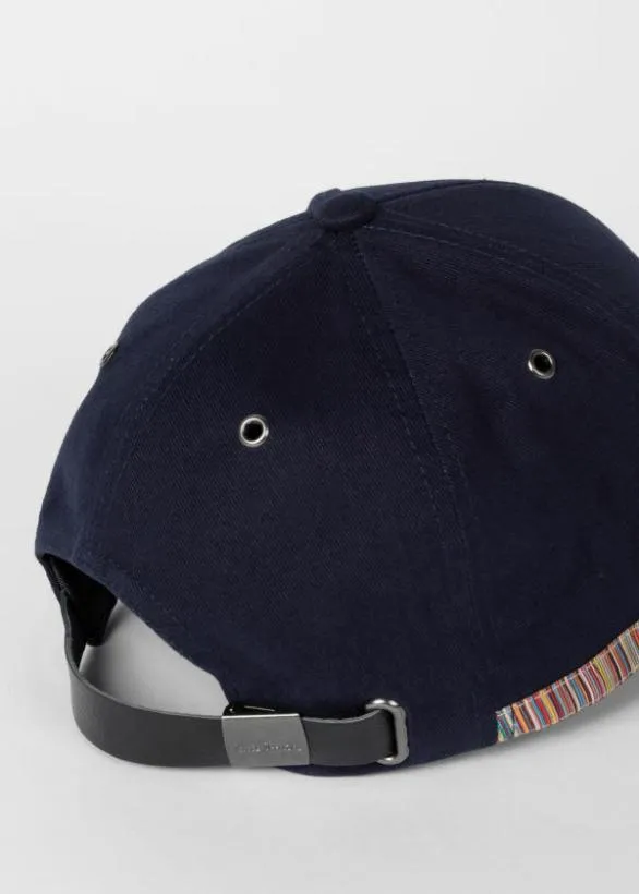 Paul Smith Hats and Gloves 039Signature Stripe039 Trim Cotton Baseball Cap Navy 8211 Mens