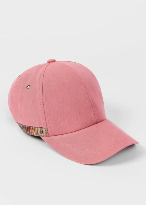 Paul Smith Hats and Gloves Linen Signature Stripe Trim Cap Pink 8211 Mens