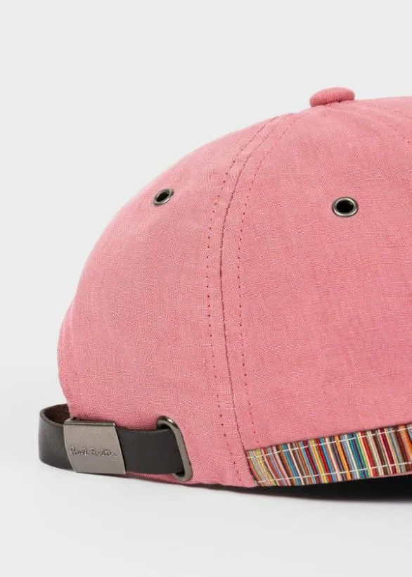 Paul Smith Hats and Gloves Linen Signature Stripe Trim Cap Pink 8211 Mens