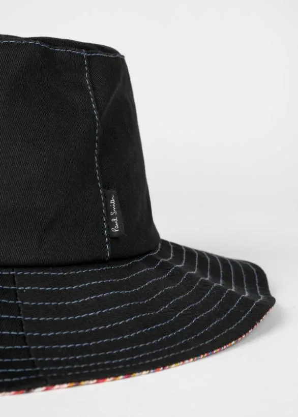 Paul Smith Hats and Gloves Stripe Trim Bucket Hat Black 8211 Mens