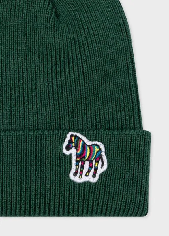 Paul Smith Hats and Gloves Wool Zebra Logo Beanie Hat Green 8211 Mens