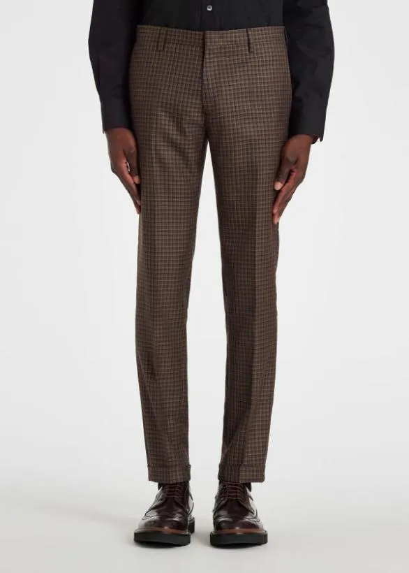 Paul Smith Pants Gingham SlimFit Wool Pants Brown 8211 Mens