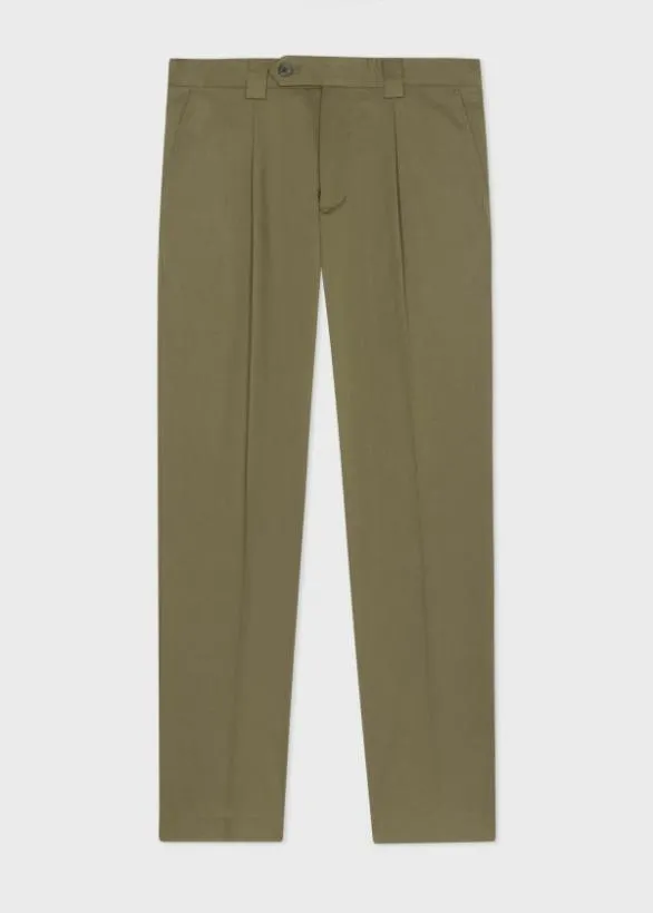 Paul Smith Pants StretchCotton Twill Pleated Pants Olive 8211 Mens