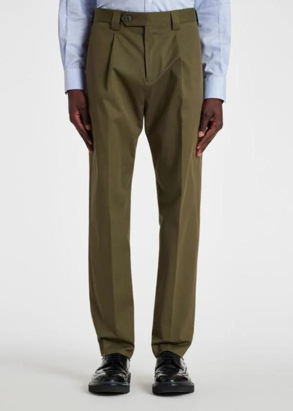 Paul Smith Pants StretchCotton Twill Pleated Pants Olive 8211 Mens
