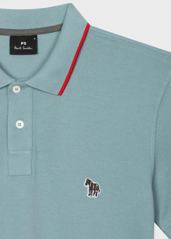 Paul Smith Polo Shirts SlimFit Zebra Logo Polo Shirt With Red Tipping Light Blue 8211 Mens