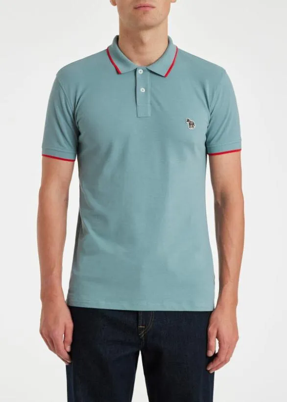 Paul Smith Polo Shirts SlimFit Zebra Logo Polo Shirt With Red Tipping Light Blue 8211 Mens