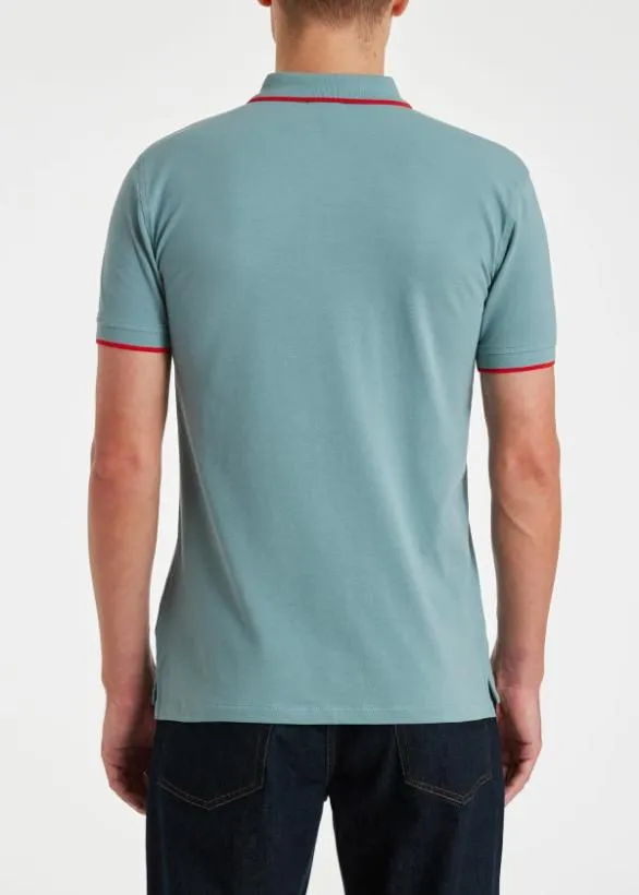 Paul Smith Polo Shirts SlimFit Zebra Logo Polo Shirt With Red Tipping Light Blue 8211 Mens