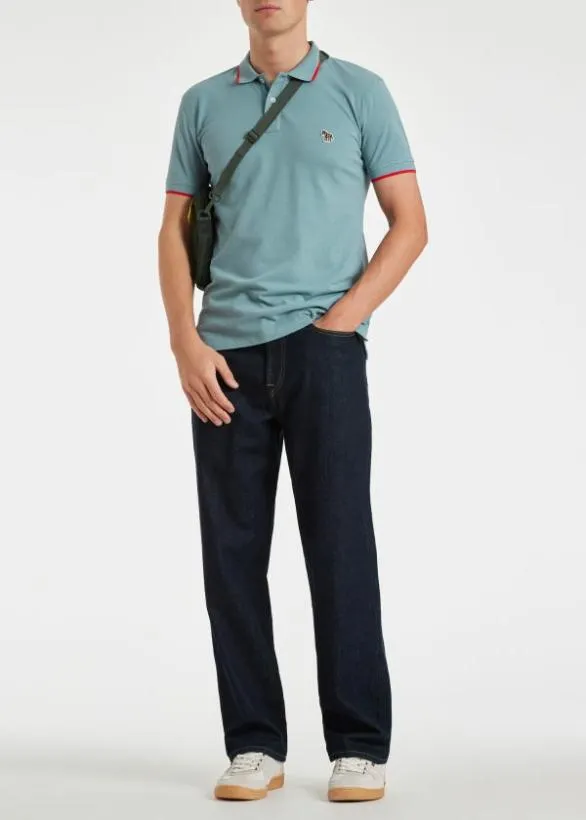 Paul Smith Polo Shirts SlimFit Zebra Logo Polo Shirt With Red Tipping Light Blue 8211 Mens