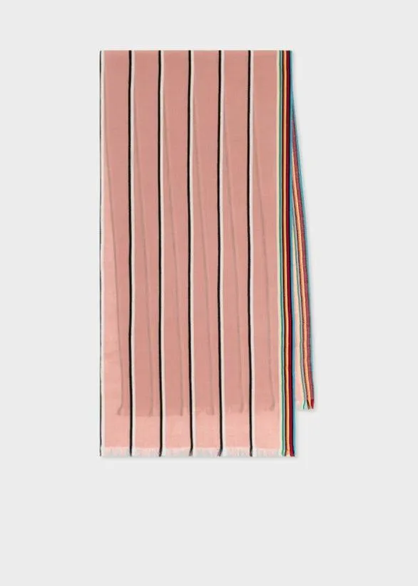 Paul Smith Scarves Artist Stripe Edge LambswoolCashmere Scarf Pink 8211 MensWomens