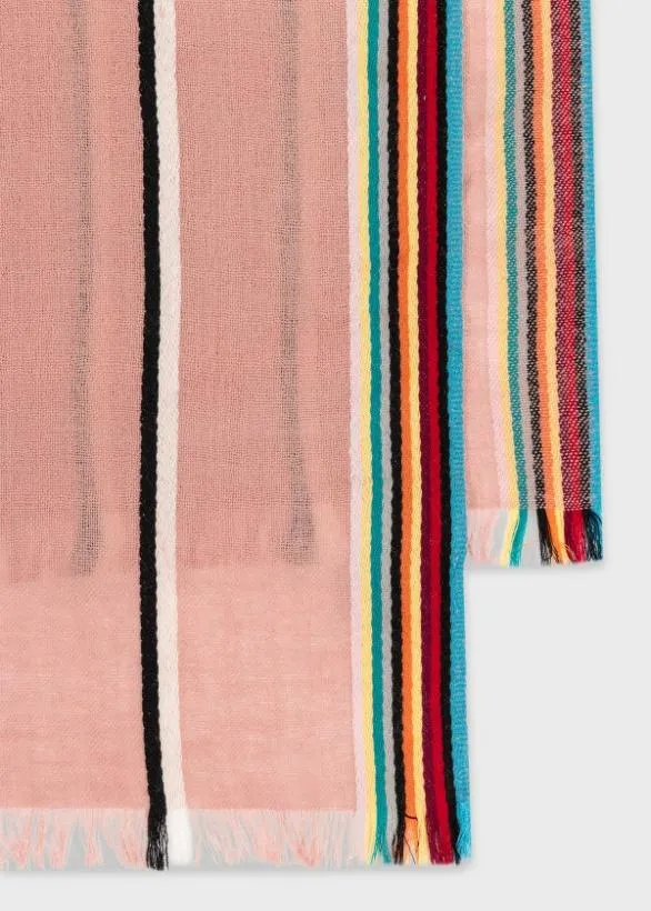 Paul Smith Scarves Artist Stripe Edge LambswoolCashmere Scarf Pink 8211 MensWomens