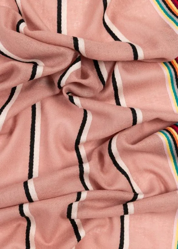 Paul Smith Scarves Artist Stripe Edge LambswoolCashmere Scarf Pink 8211 MensWomens