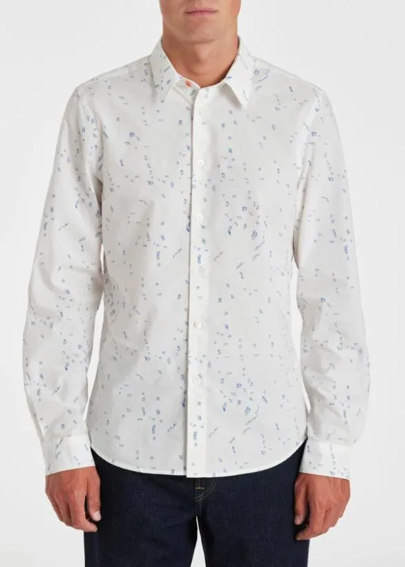 Paul Smith Shirts 039Number Glitch039 Cotton Shirt White 8211 Mens