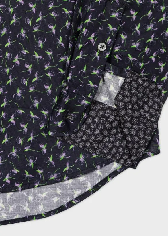 Paul Smith Shirts Floral Print Shirt Dark Navy 8211 Mens