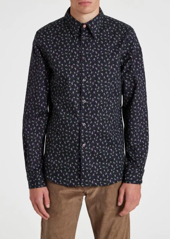 Paul Smith Shirts Floral Print Shirt Dark Navy 8211 Mens