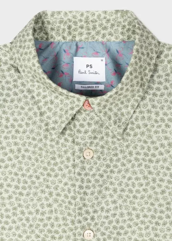 Paul Smith Shirts Floral ShortSleeve Shirt Green 8211 Mens