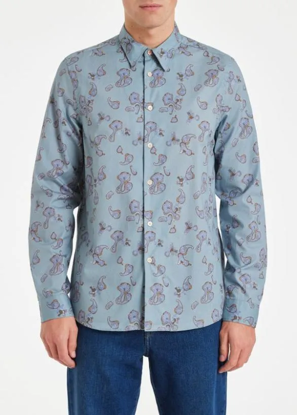 Paul Smith Shirts Paisley Print Cotton Shirt Light Blue 8211 Mens