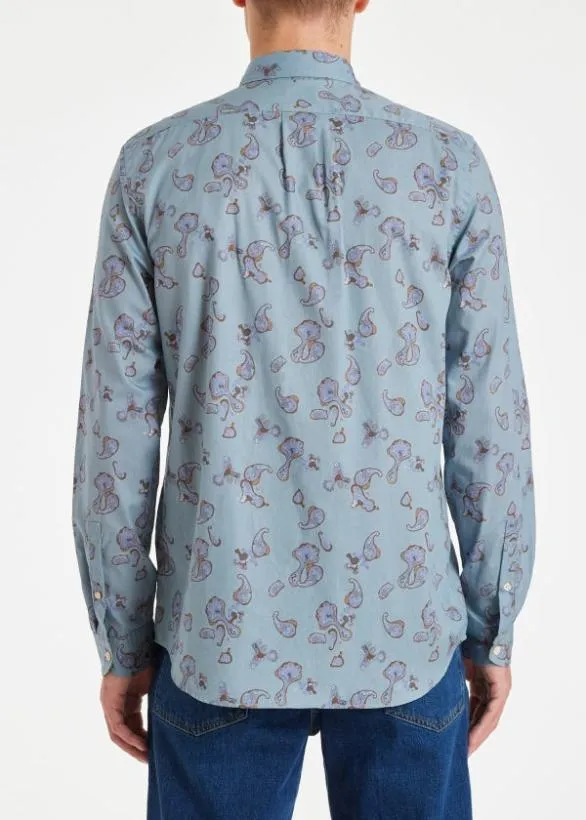 Paul Smith Shirts Paisley Print Cotton Shirt Light Blue 8211 Mens
