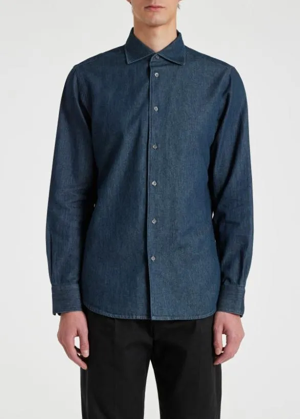 Paul Smith Shirts SlimFit Washed Cotton Denim Shirt Indigo 8211 Mens